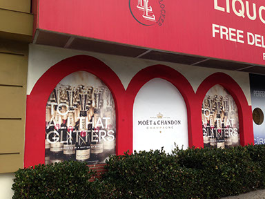 Printed wall decals on arched retail walls